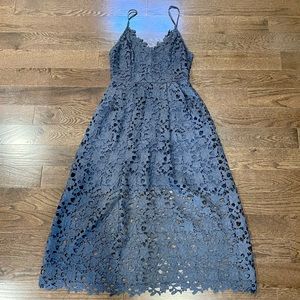 ASTR Lace A-Line Midi Dress - Navy, S